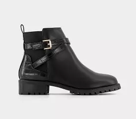 Womens Office Aaliyah Black Buckle Strap Cleated Boots