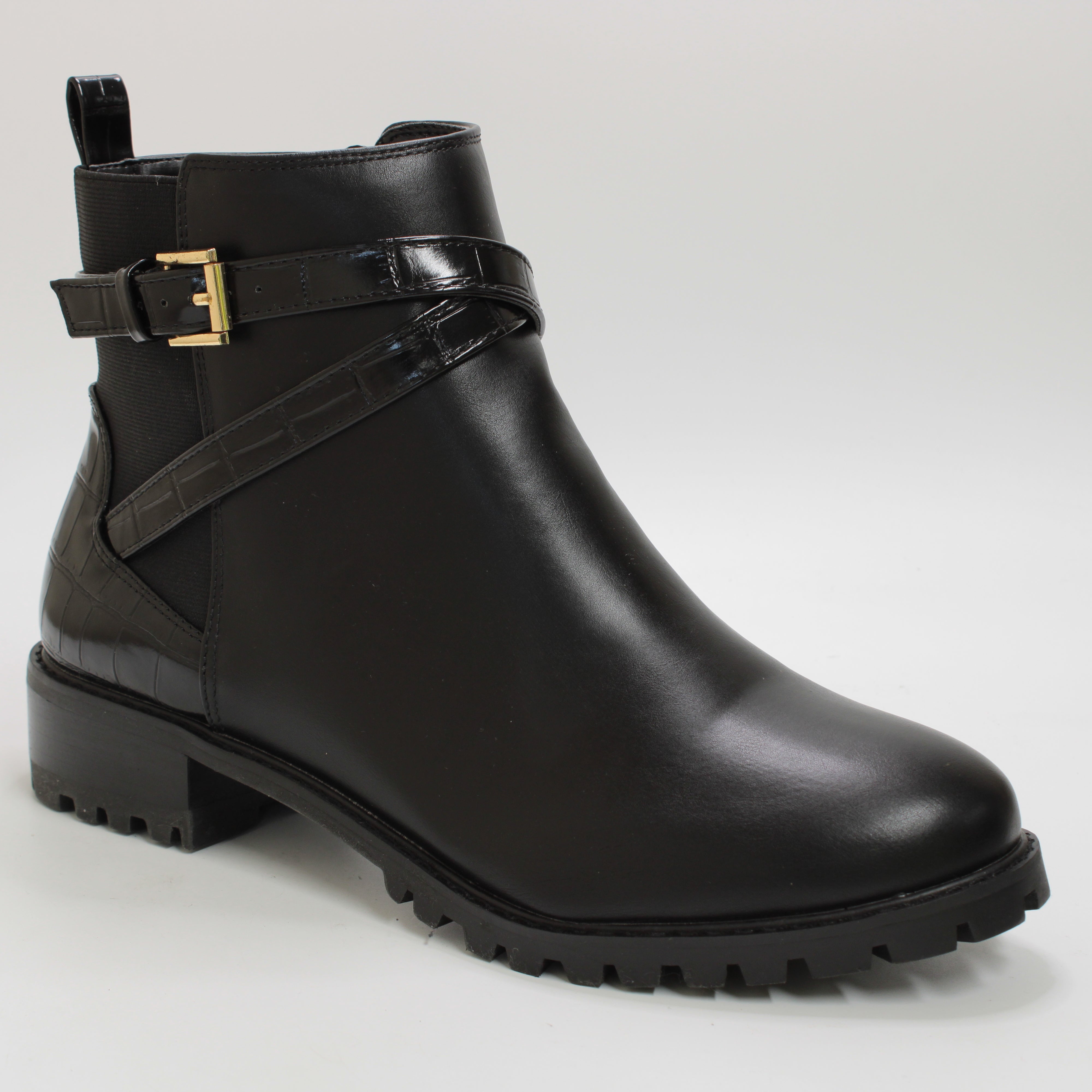 Womens Office Aaliyah Black Buckle Strap Cleated Boots