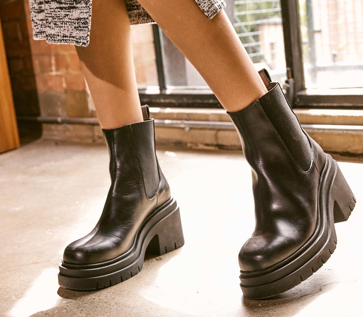 Women's Office Agnes Chunky Block Heel Boots - Black Leather