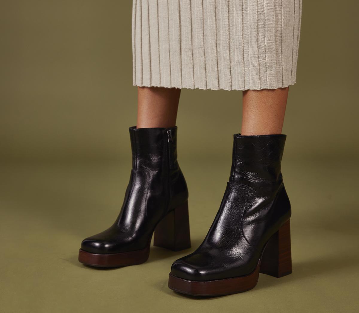 Womens Office Arlo Platform Boots - Black Leather.