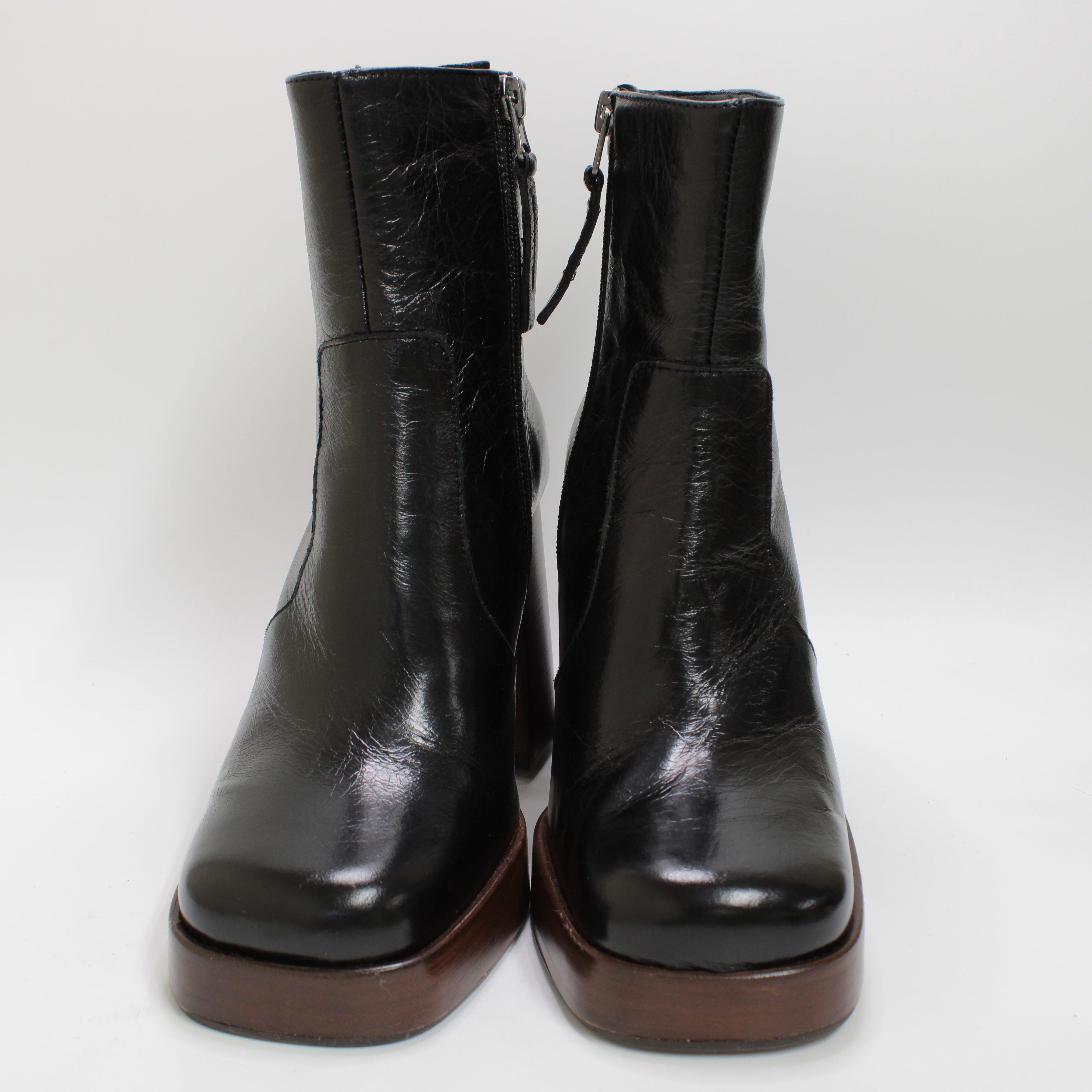 Womens Office Arlo Platform Boots - Black Leather.