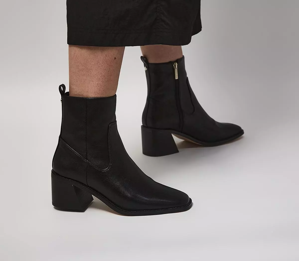 Women's Office Black Ankle Boots with Low Block Heel