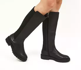 Women's Office Kara Elastic Back Cleated Knee Boots Black Leather