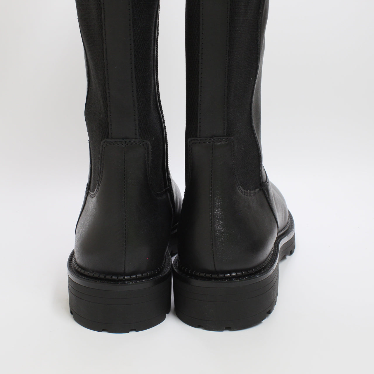 Women's Office Kara Elastic Back Cleated Knee Boots Black Leather