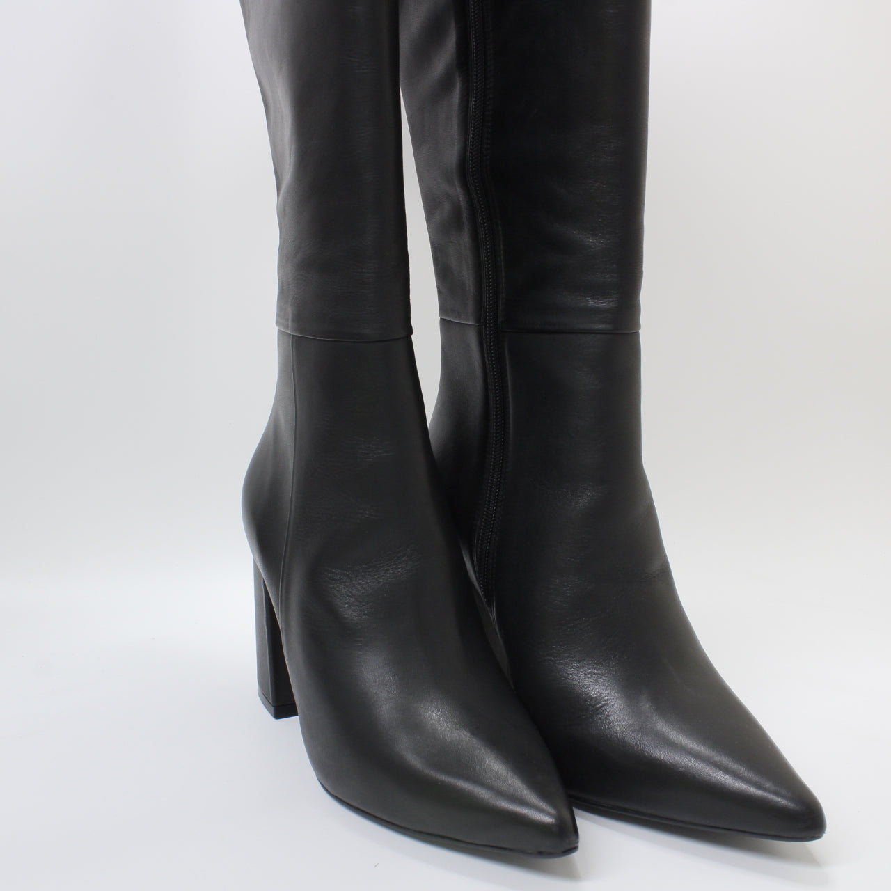 Women's Office Kash Point Toe Block Heel Boots in Black Leather