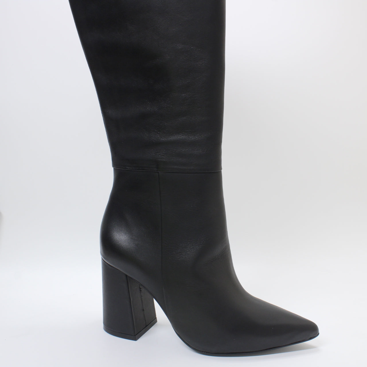 Women's Office Kash Point Toe Block Heel Boots in Black Leather