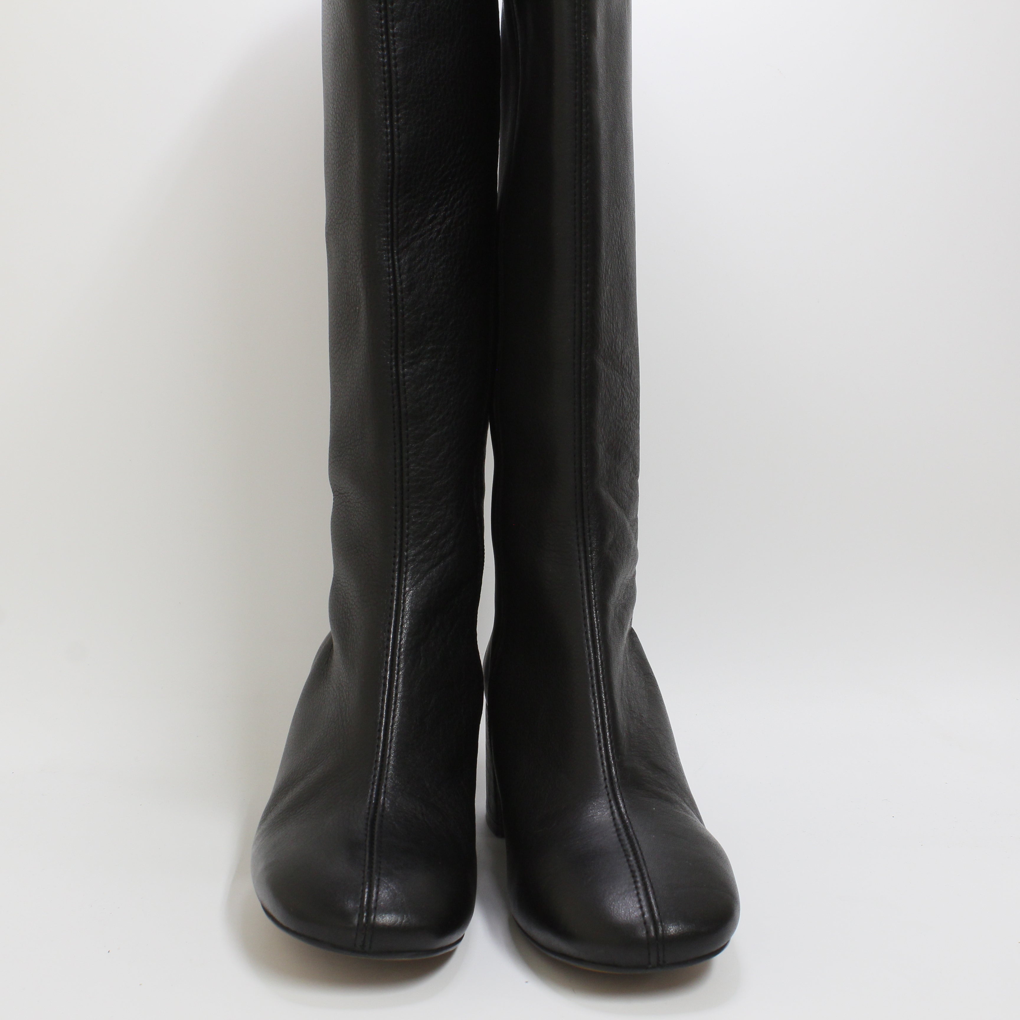 Women's Office Kaya Black Leather Knee Boots with Block Heel