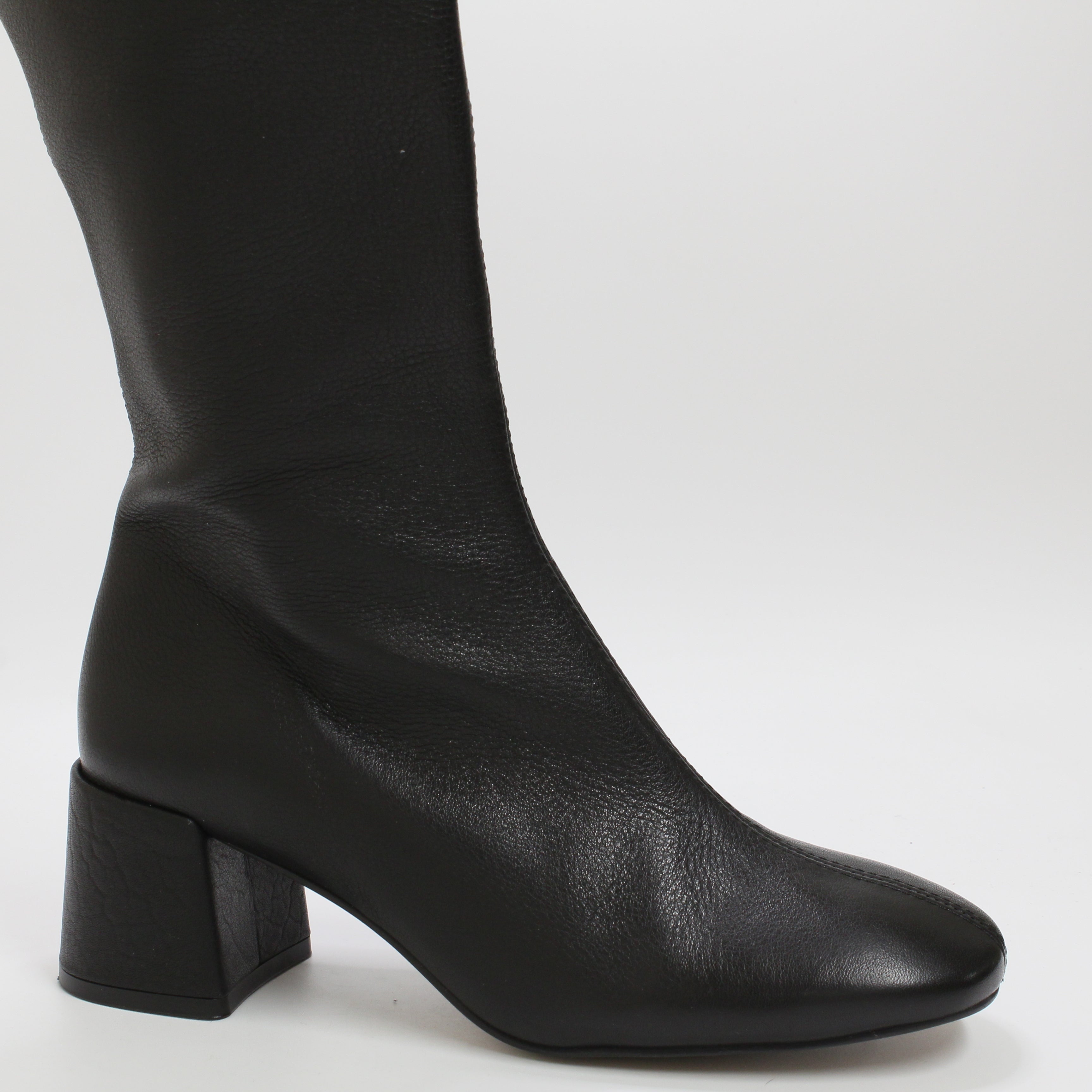 Women's Office Kaya Black Leather Knee Boots with Block Heel