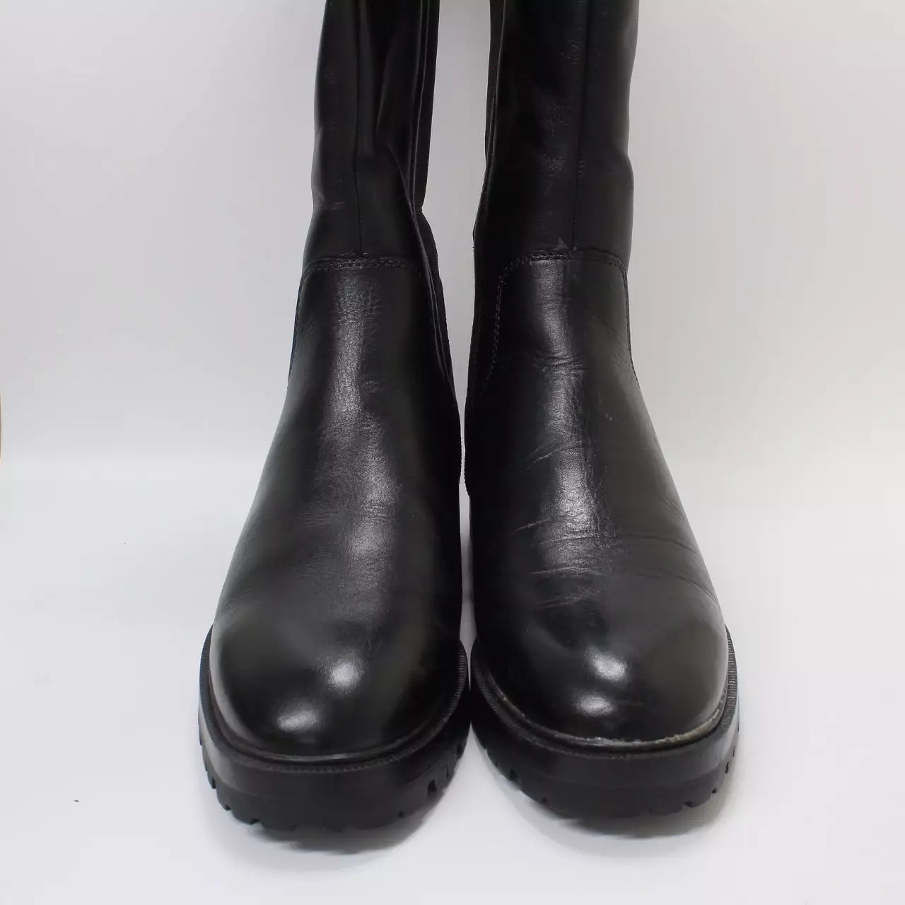 Women's Office Kelly Black Leather Boots - Elastic Back, High Leg