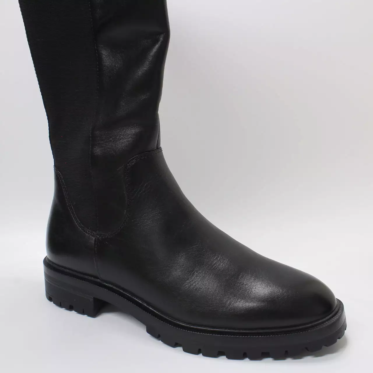 Women's Office Kelly Black Leather Boots - Elastic Back, High Leg