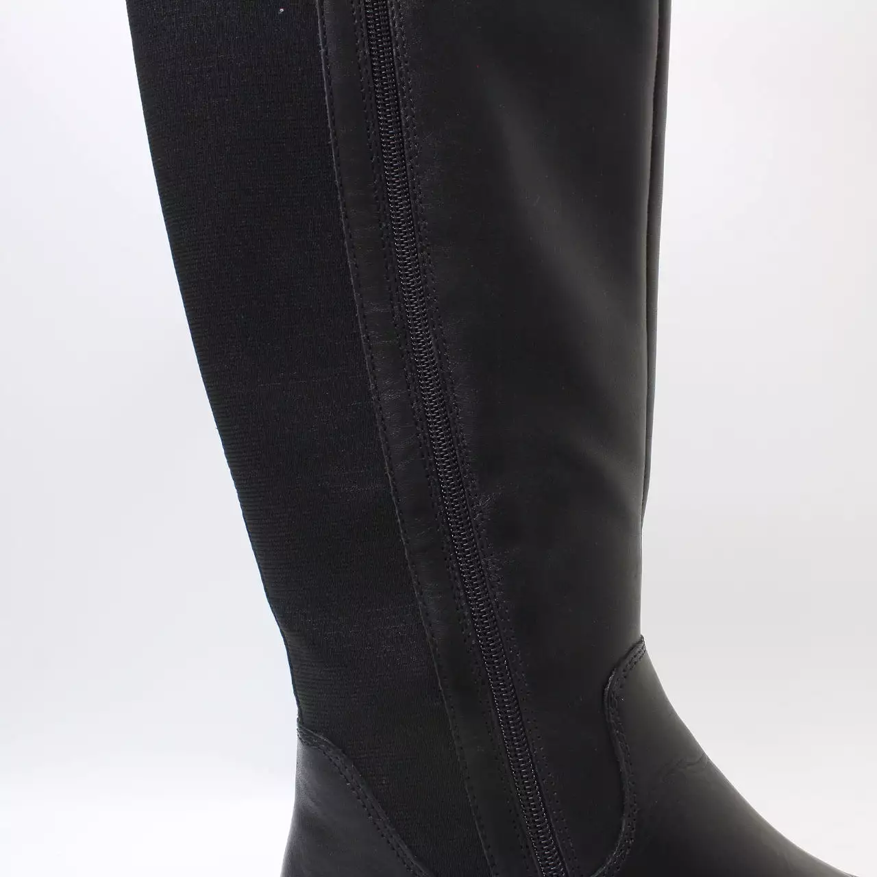 Women's Office Kelly Black Leather Boots - Elastic Back, High Leg