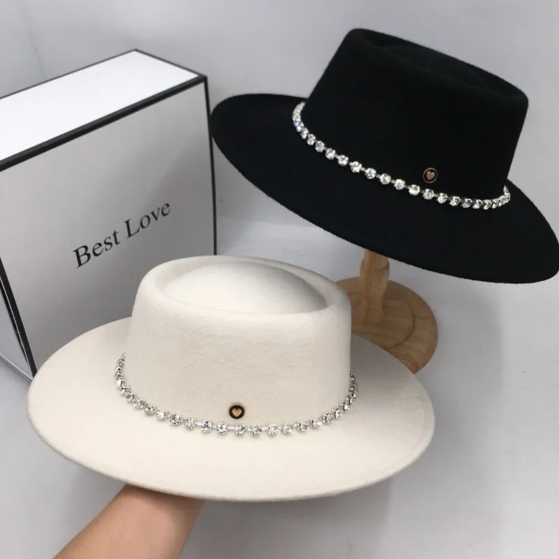 Women's Winter Fashion White Wool Felt British Socialite Edition Hat