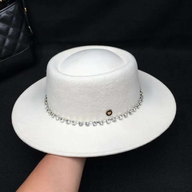 Women's Winter Fashion White Wool Felt British Socialite Edition Hat